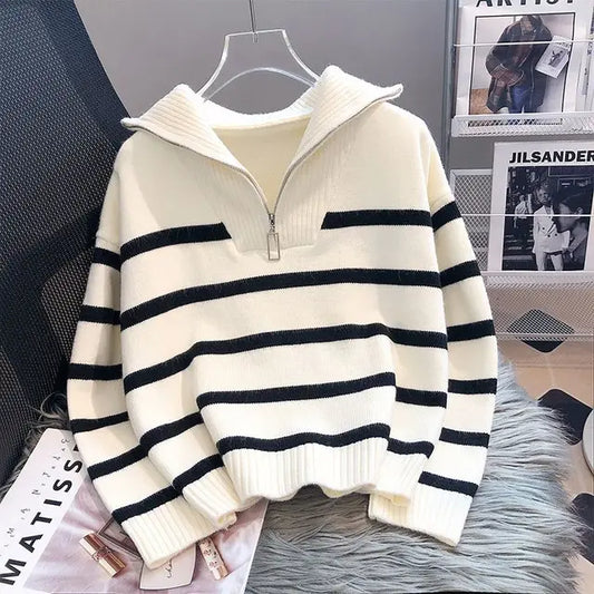 NOIRÉ Striped Zip Sweater