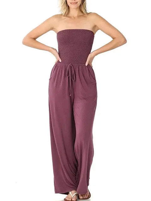 Noire Elegant Strapless Jumpsuit – Solid Color & Comfortable Fit