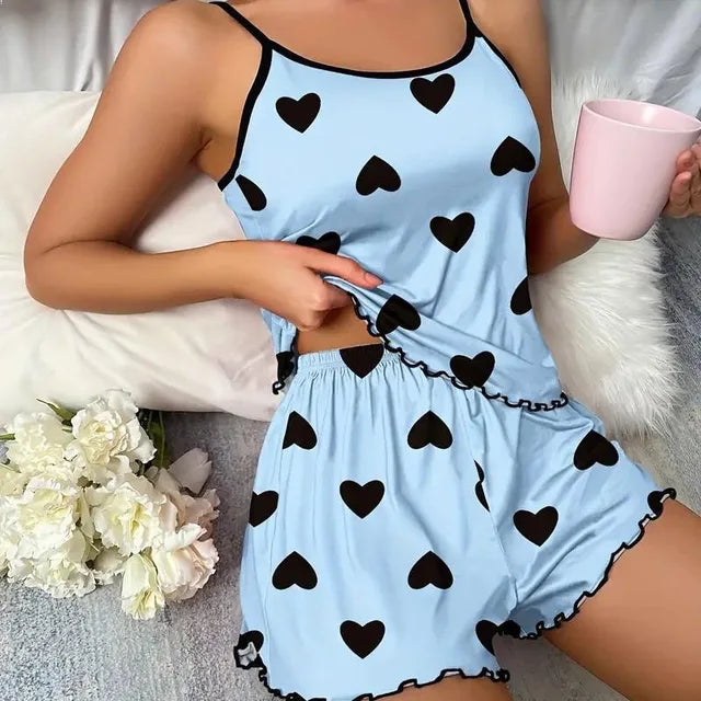 Women’s Heart Print Pajama Set – Soft & Comfortable Lounge Wear
